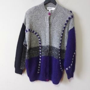 Magnolia Mohair Wool Blend Women Button Up Cardigan Large Purple Gray Coogi Cozy